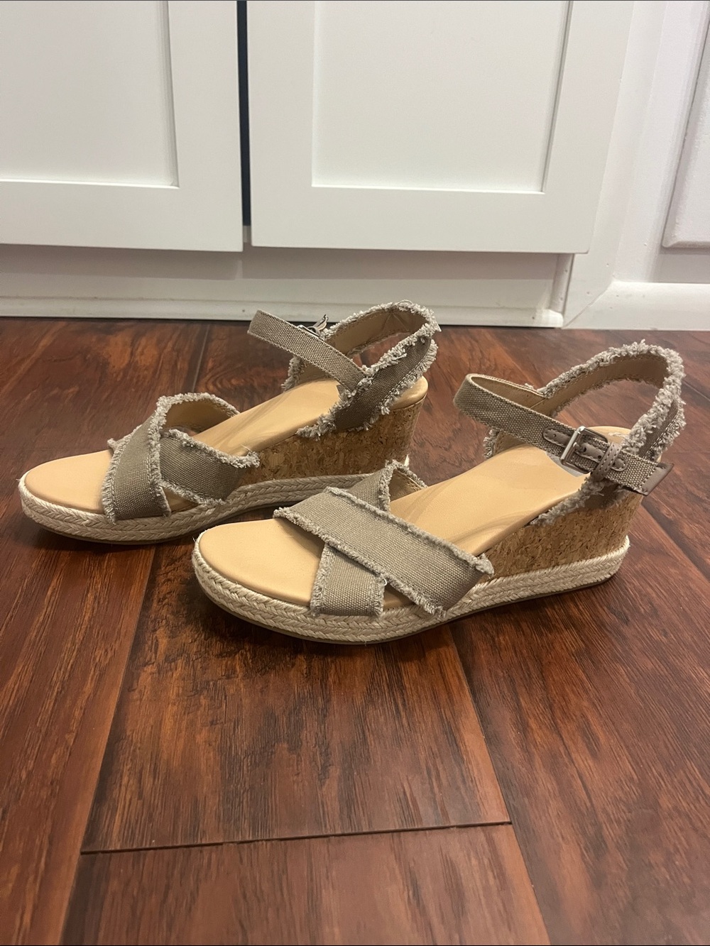 Dolce Vita Esther Wedge Sandals Taupe Frayed Canvas Espadrille